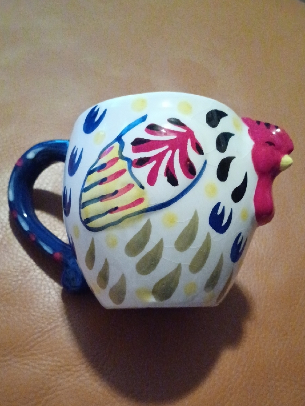 - Boston Warehouse White Rooster with Red & Blue Accents Set of 2 Farmhouse Mugs
